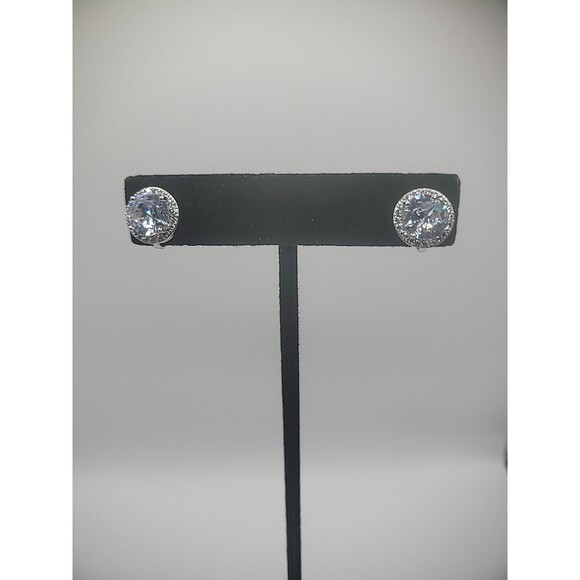 Vintage Silver Tone Earrings Clip On Huggie Crystal Jewelry Costume - Picture 2 of 12